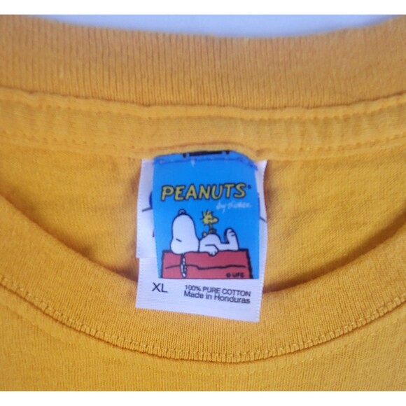 Vintage 90s Peanuts Charlie Brown Zig-Zag Stripe Yellow T-Shirt Mens XL - Picture 3 of 6